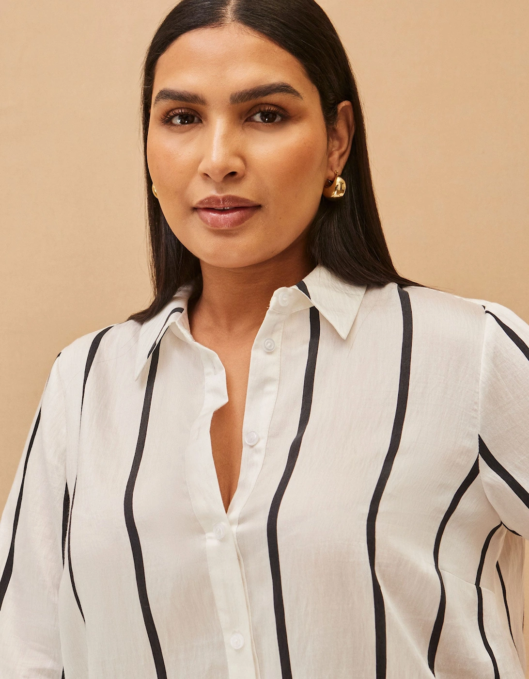 Cream And Black Stripe Long Sleeve Shirt