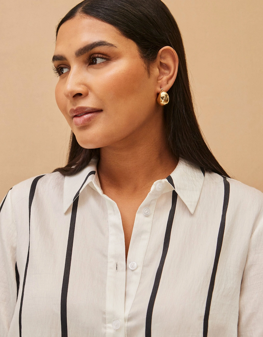 Cream And Black Stripe Long Sleeve Shirt