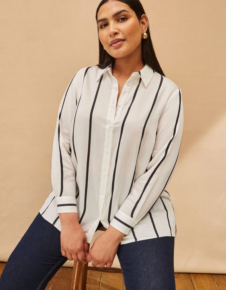Cream And Black Stripe Long Sleeve Shirt