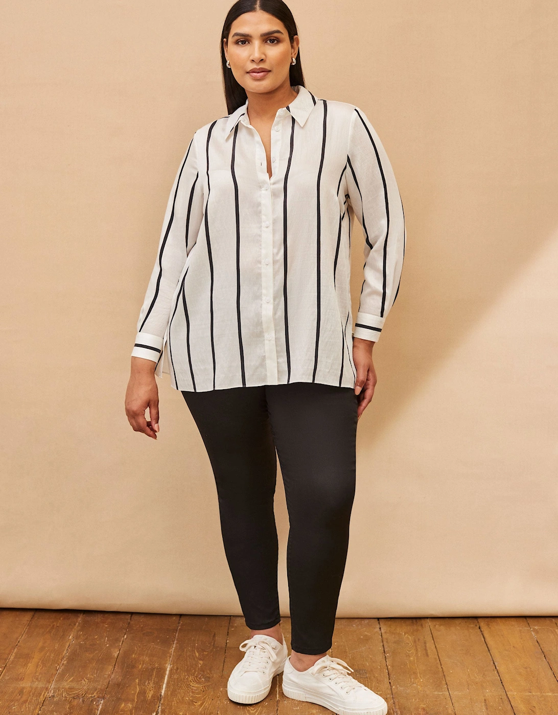 Cream And Black Stripe Long Sleeve Shirt