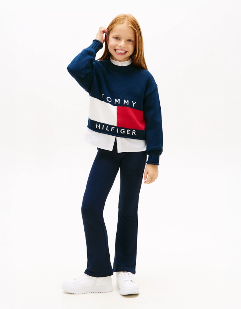 Girls Tommy Foil Flare Leggings in Navy