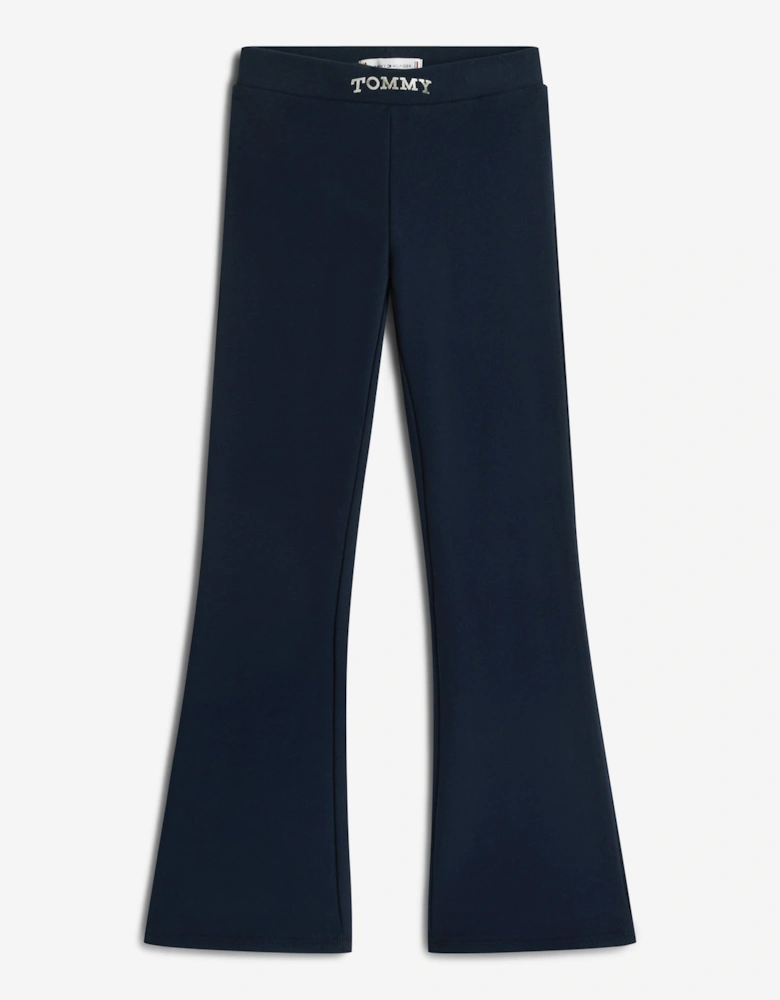 Girls Tommy Foil Flare Leggings in Navy
