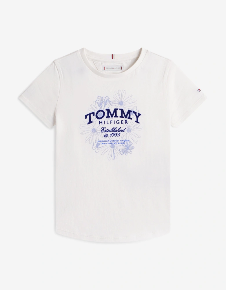 Girls Tommy Flock Flower T-Shirt in Ivory