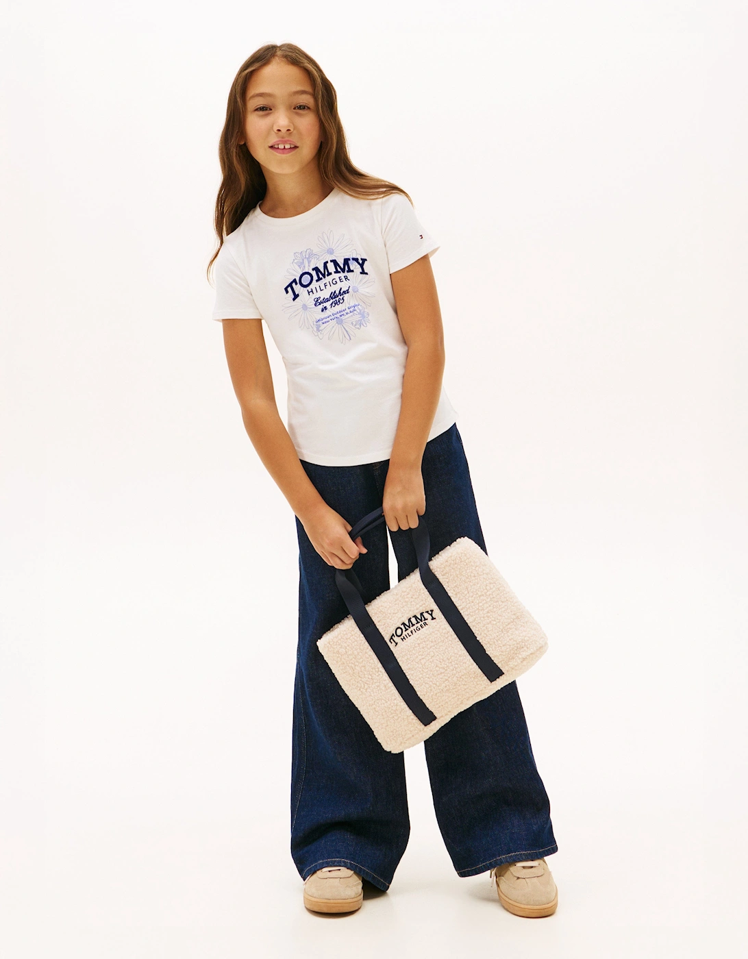 Girls Tommy Flock Flower T-Shirt in Ivory