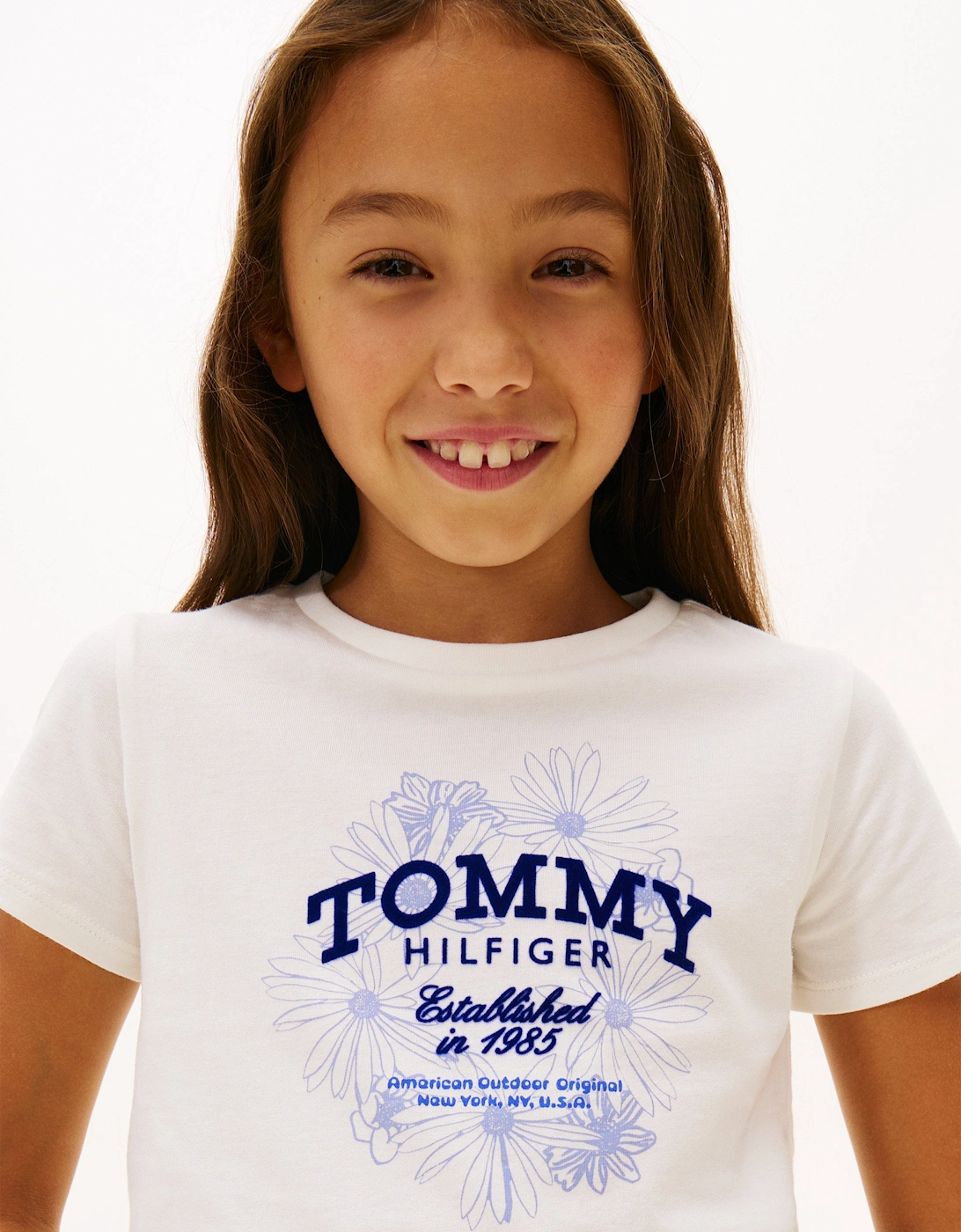 Girls Tommy Flock Flower T-Shirt in Ivory
