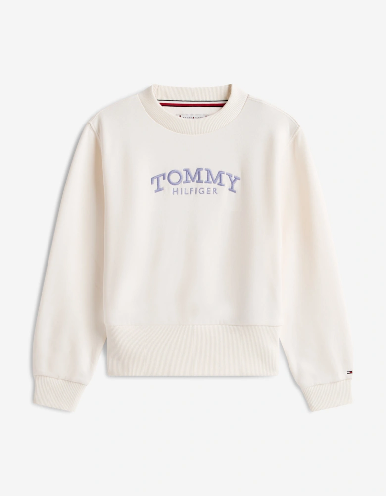 Girls High Rib Hem Sweatshirt in Ivory