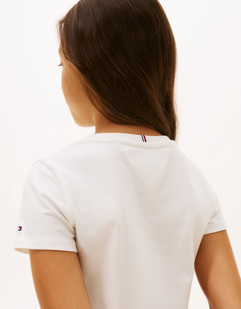 Girls Tommy Flock Flower T-Shirt in Ivory