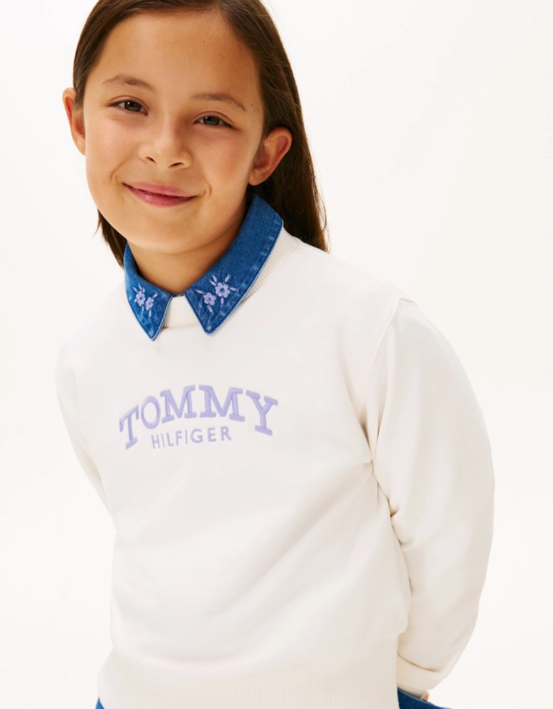 Girls High Rib Hem Sweatshirt in Ivory