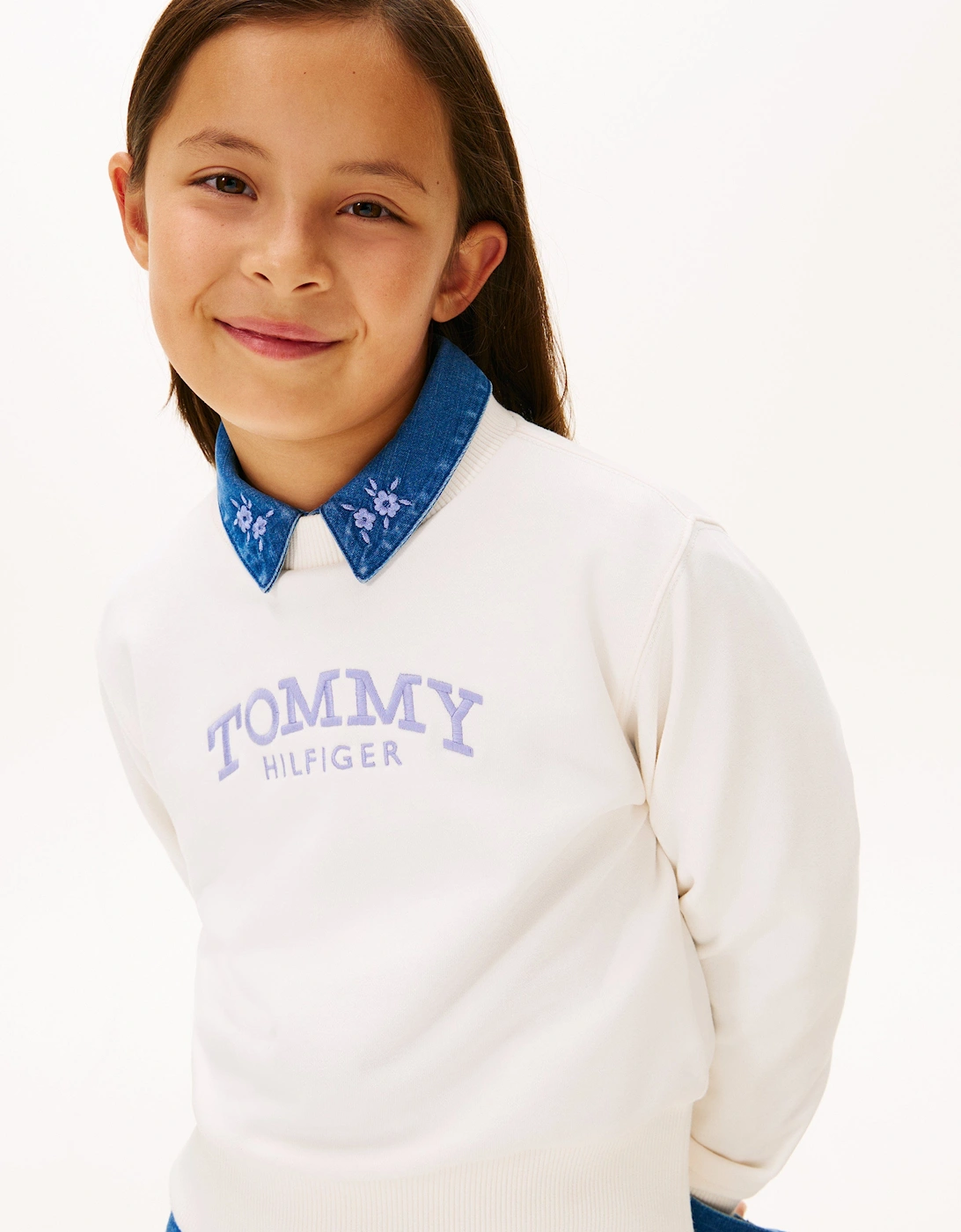 Girls High Rib Hem Sweatshirt in Ivory