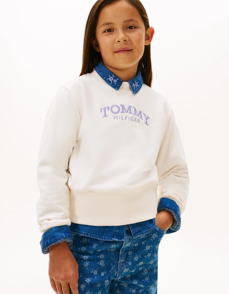 Girls High Rib Hem Sweatshirt in Ivory