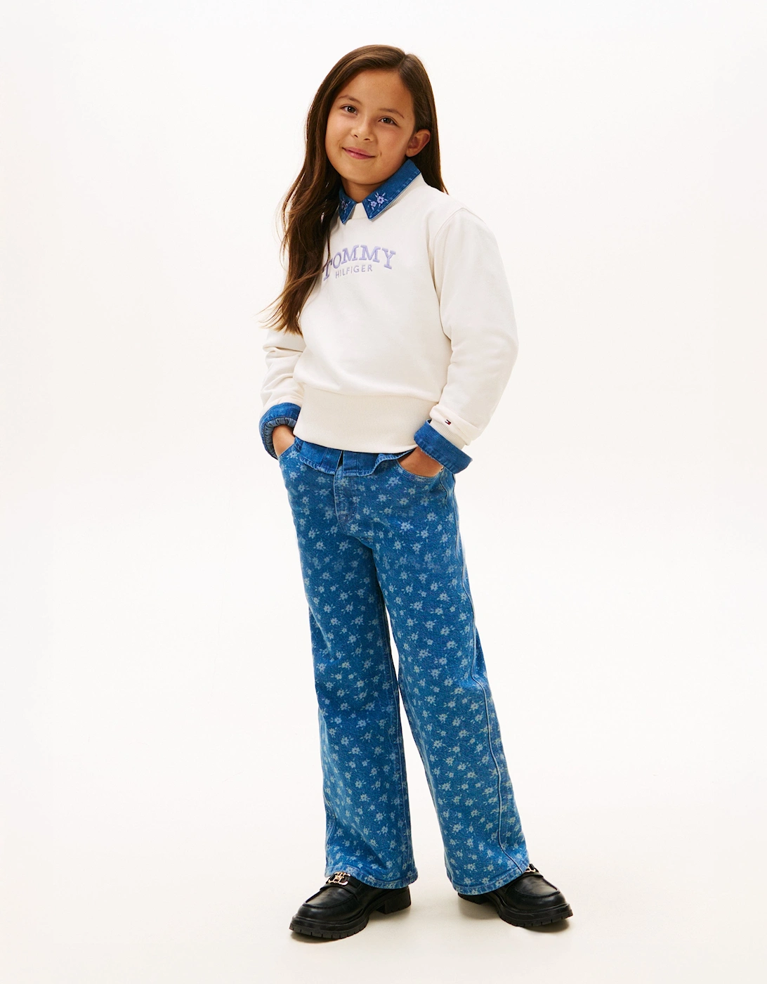 Girls High Rib Hem Sweatshirt in Ivory