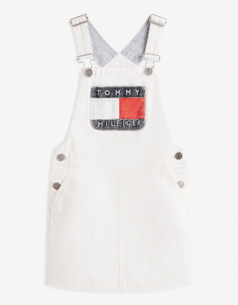 Girls Heritage Dungaree Dress in White