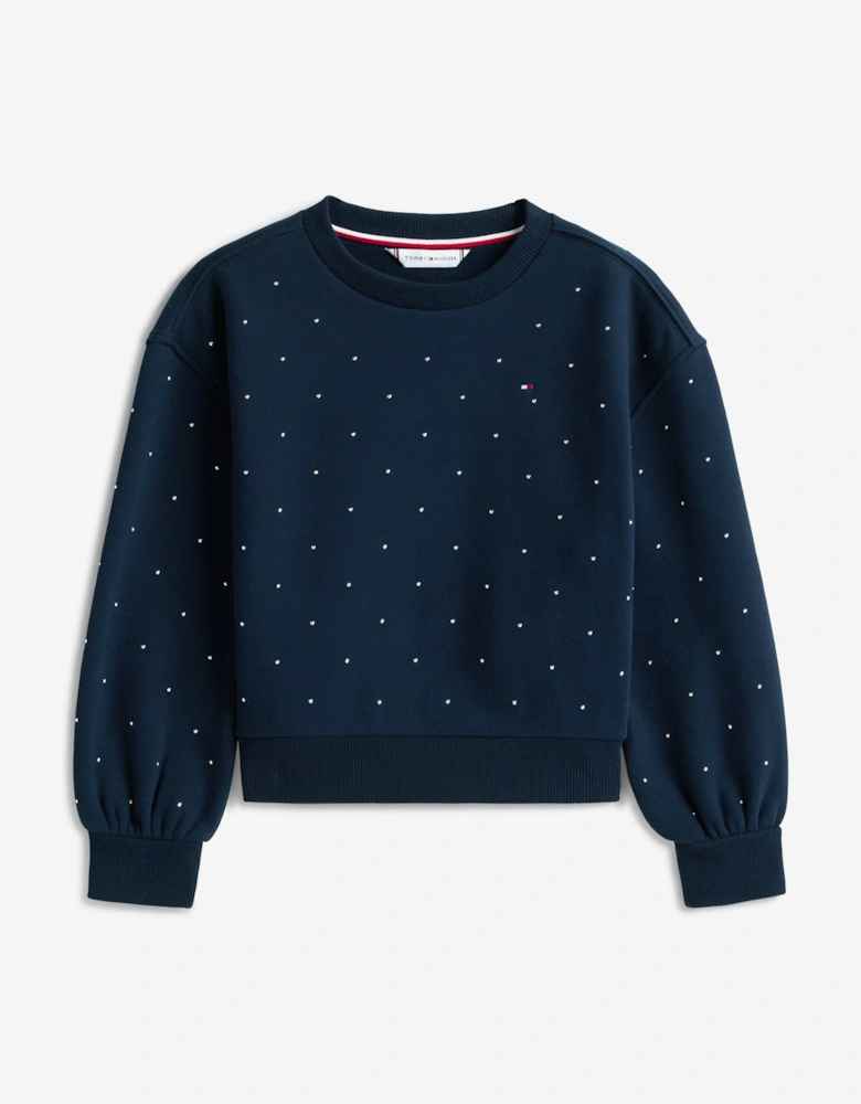 Girls Festive Stud Sweatshirt in Navy