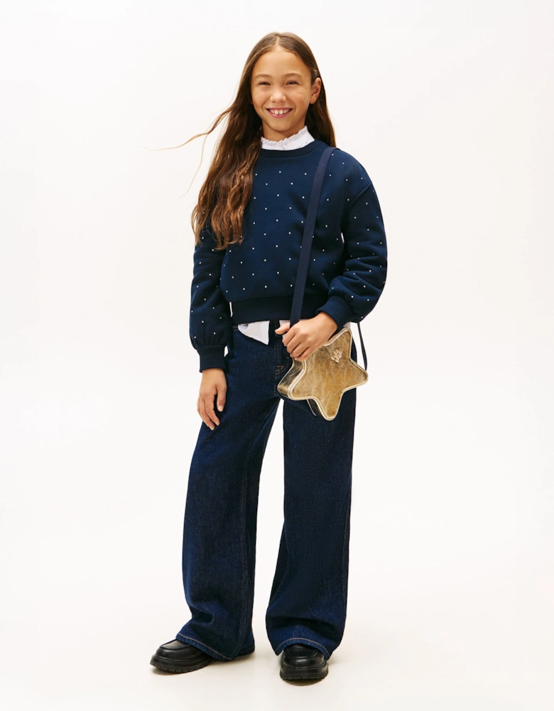 Girls Festive Stud Sweatshirt in Navy