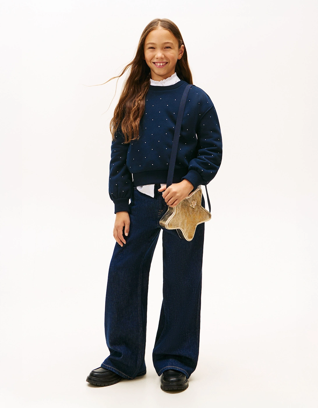 Girls Festive Stud Sweatshirt in Navy