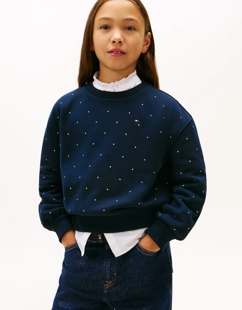 Girls Festive Stud Sweatshirt in Navy
