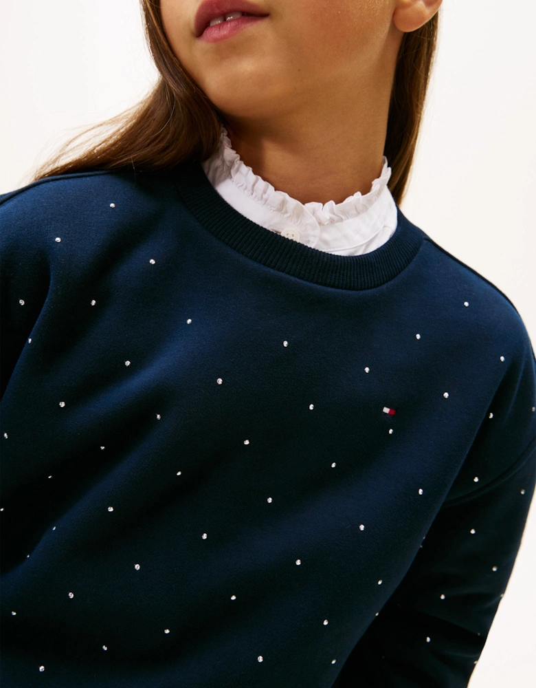 Girls Festive Stud Sweatshirt in Navy