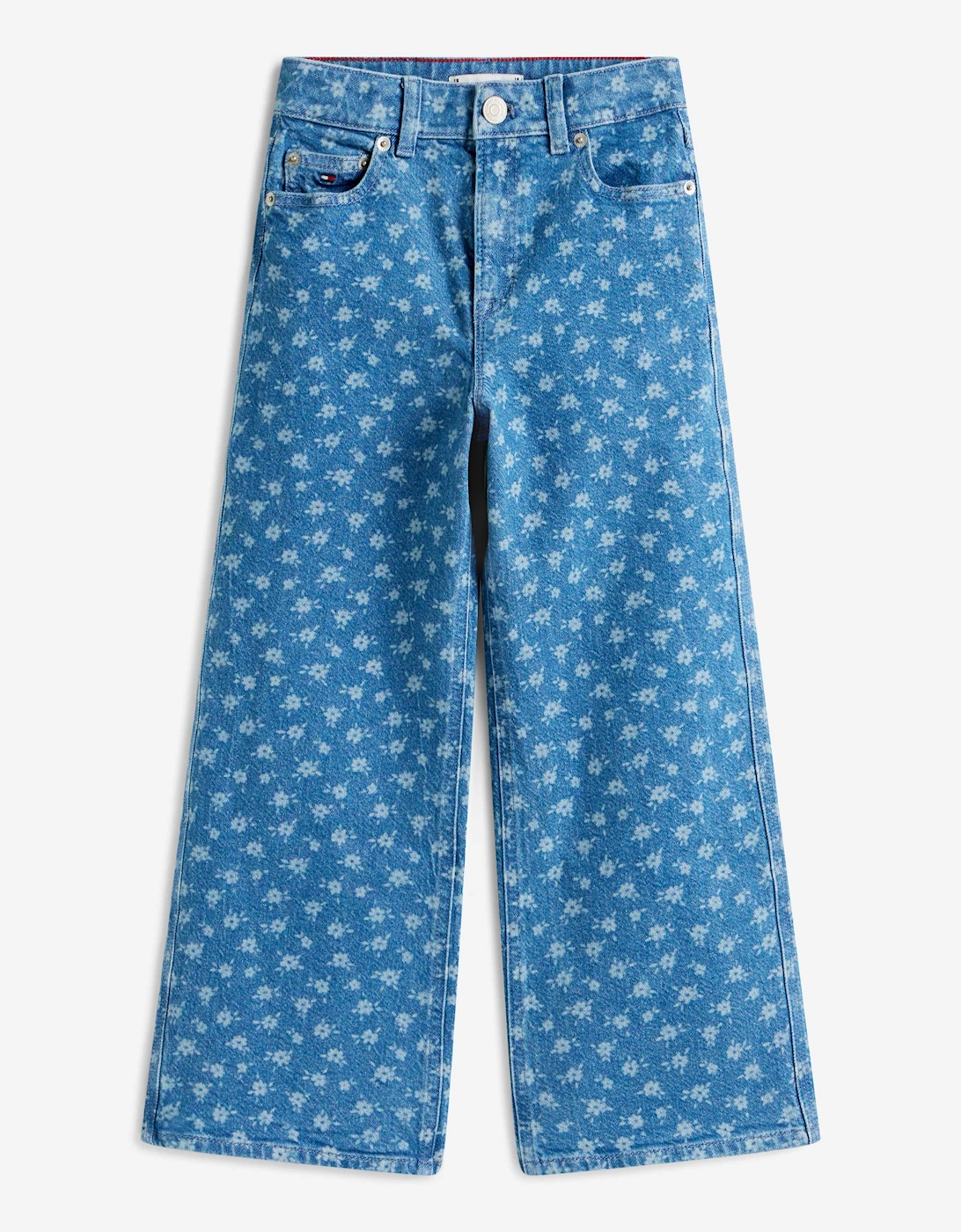 Girls Mabel Wide Leg Flower AOP Jeans in Blue, 6 of 5