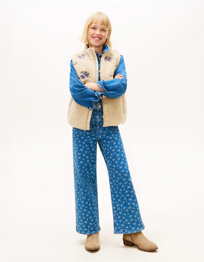 Girls Mabel Wide Leg Flower AOP Jeans in Blue