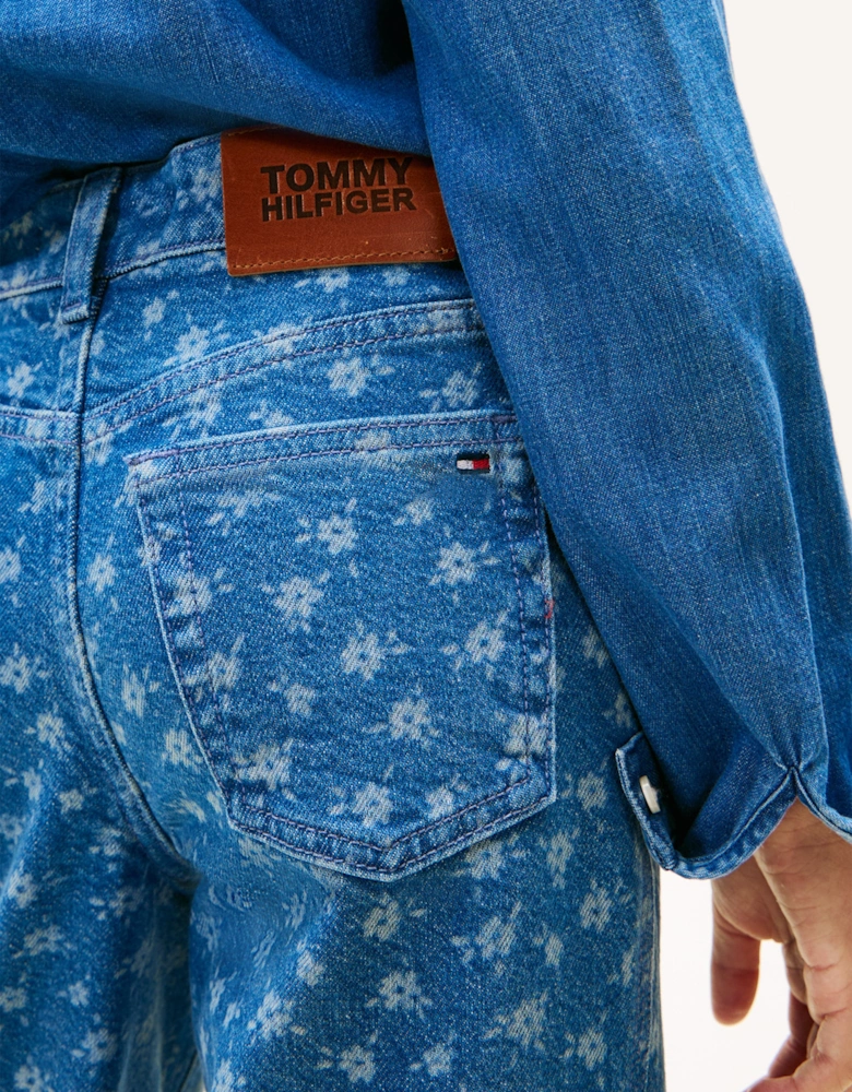 Girls Mabel Wide Leg Flower AOP Jeans in Blue