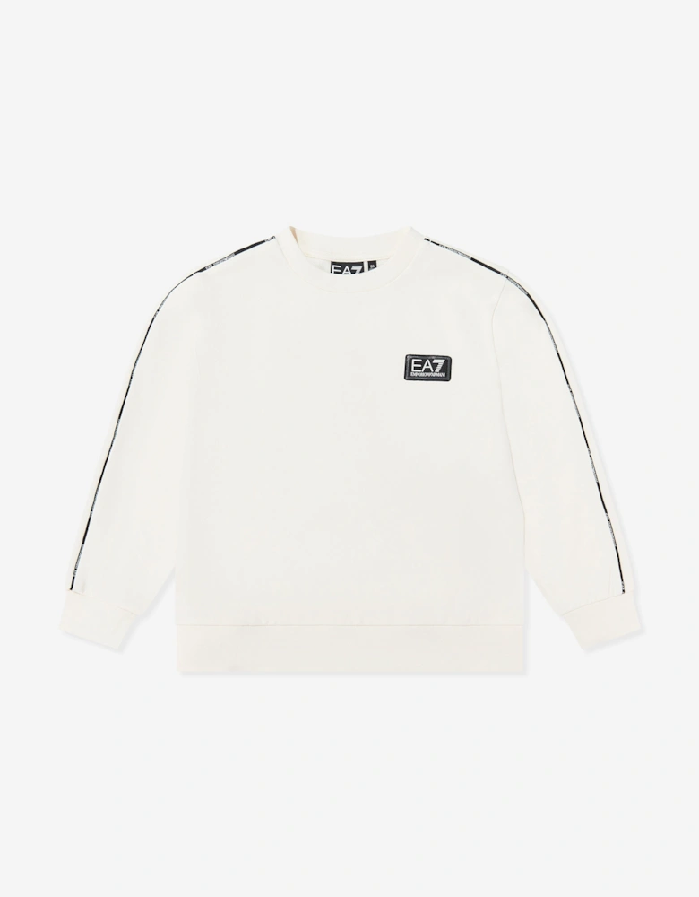 Emporio Armani Boys Train Logo Tape Sweatshirt in Ivory