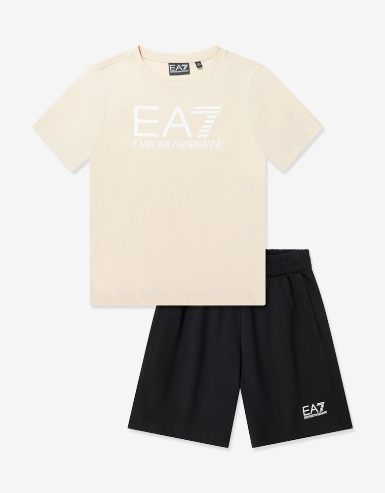 Emporio Armani Boys Train Visibility Short Set in Beige