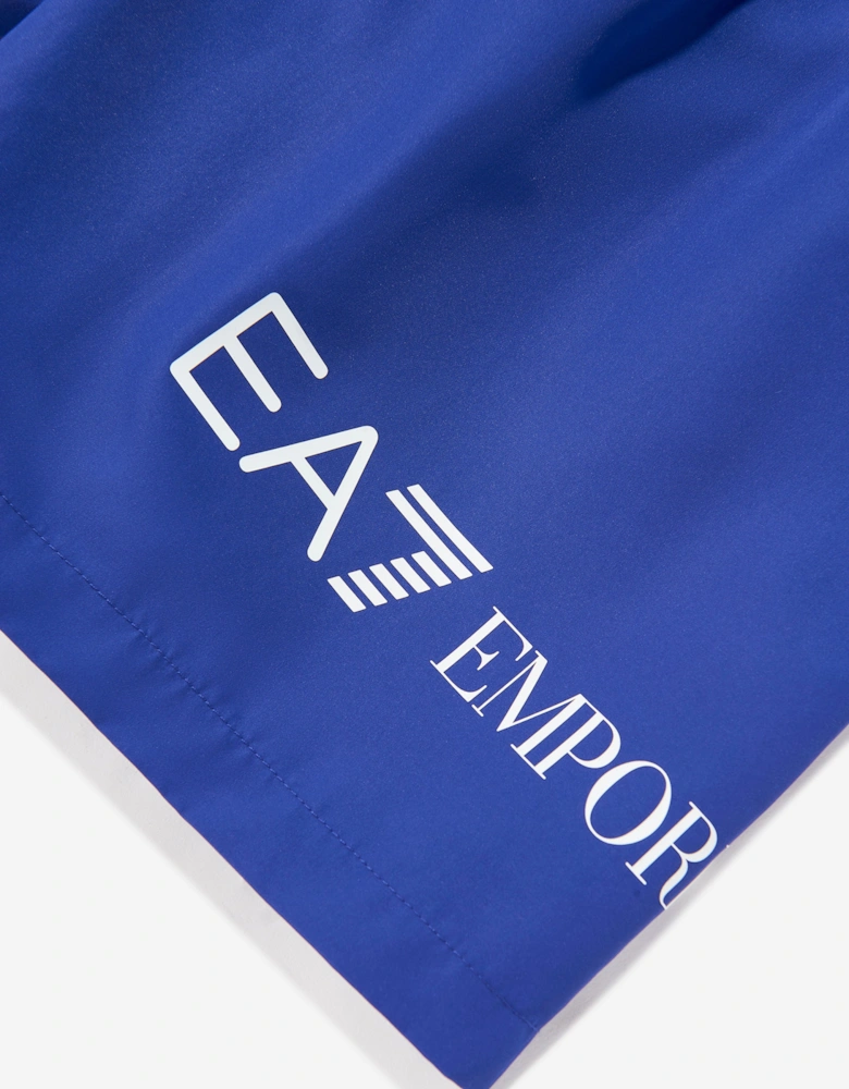 Emporio Armani Boys Extended Logo Swim Shorts in Blue