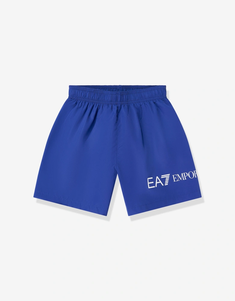 Emporio Armani Boys Extended Logo Swim Shorts in Blue