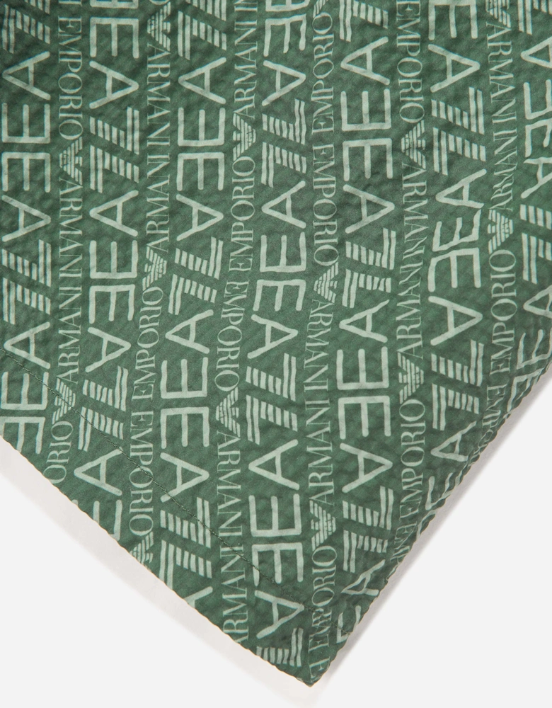 Emporio Armani Boys Monogram Logo Swim Shorts in Green