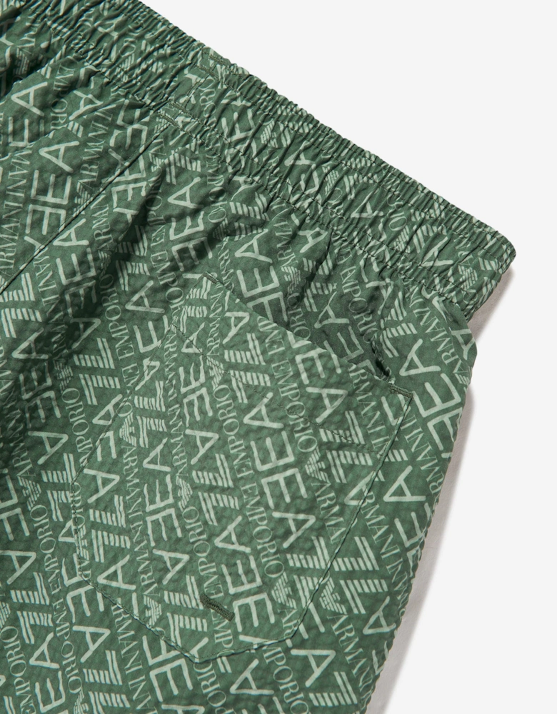 Emporio Armani Boys Monogram Logo Swim Shorts in Green