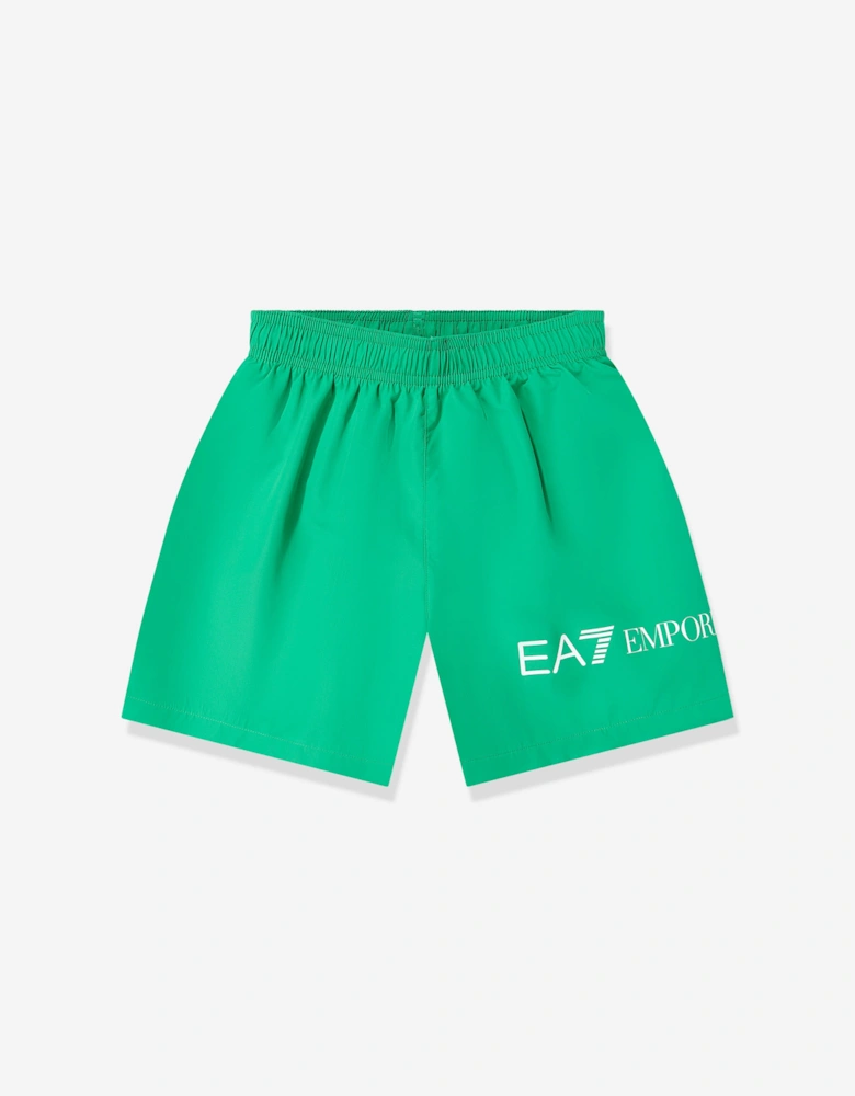 Emporio Armani Boys Extended Logo Swim Shorts in Green