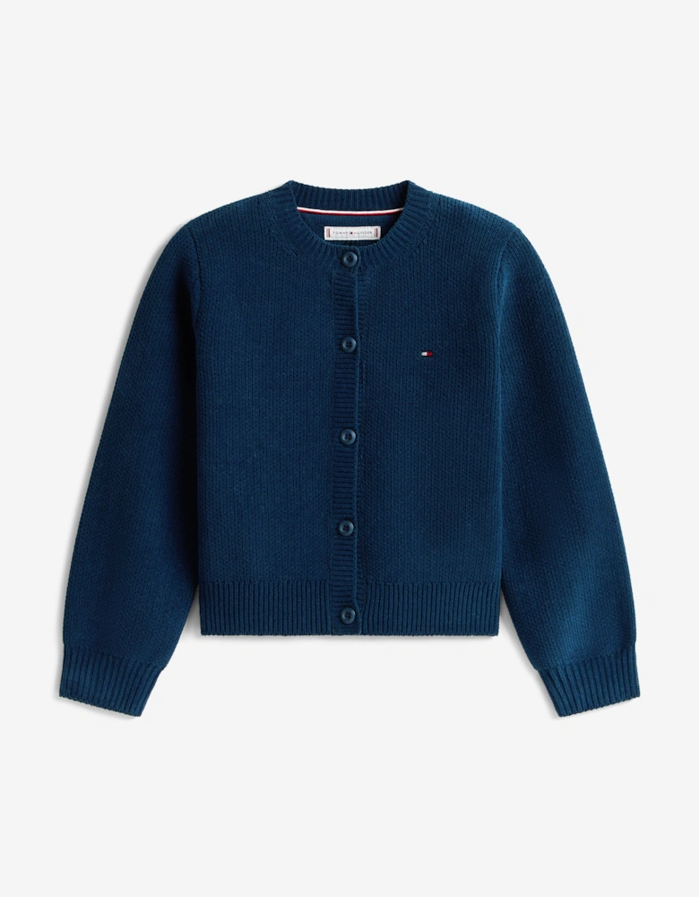 Girls Chenille Cardigan in Navy