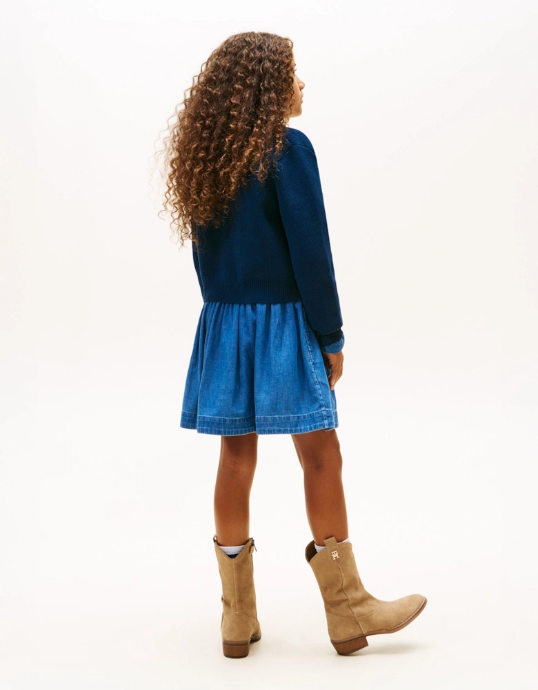 Girls Chenille Cardigan in Navy