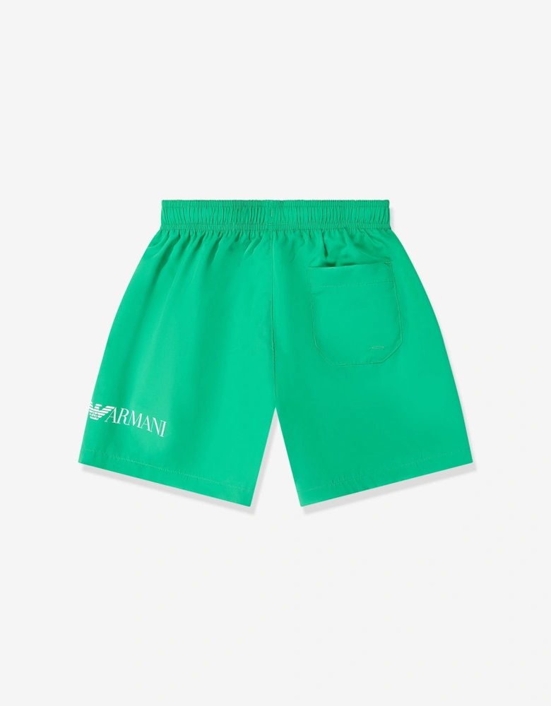 Emporio Armani Boys Extended Logo Swim Shorts in Green