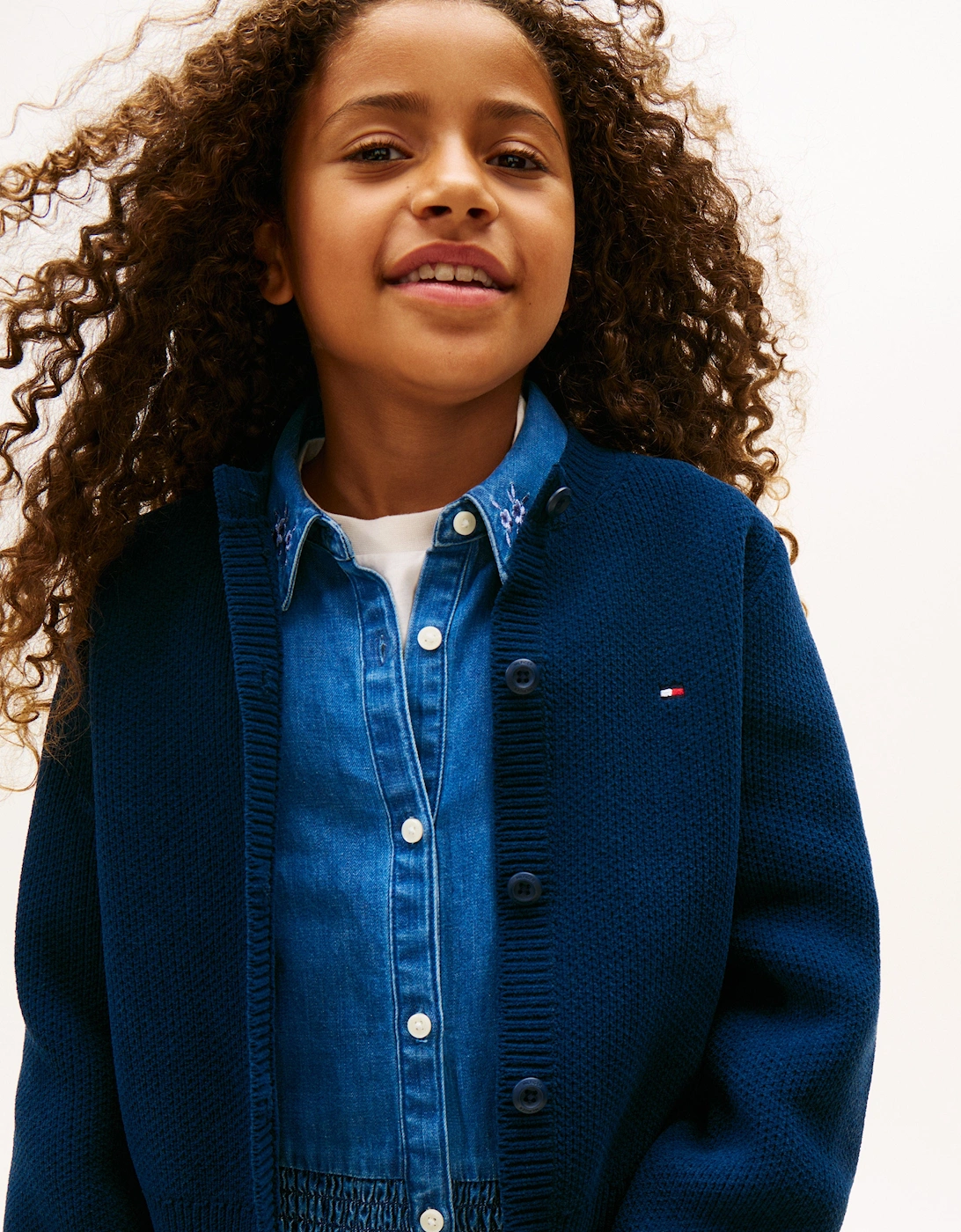 Girls Chenille Cardigan in Navy