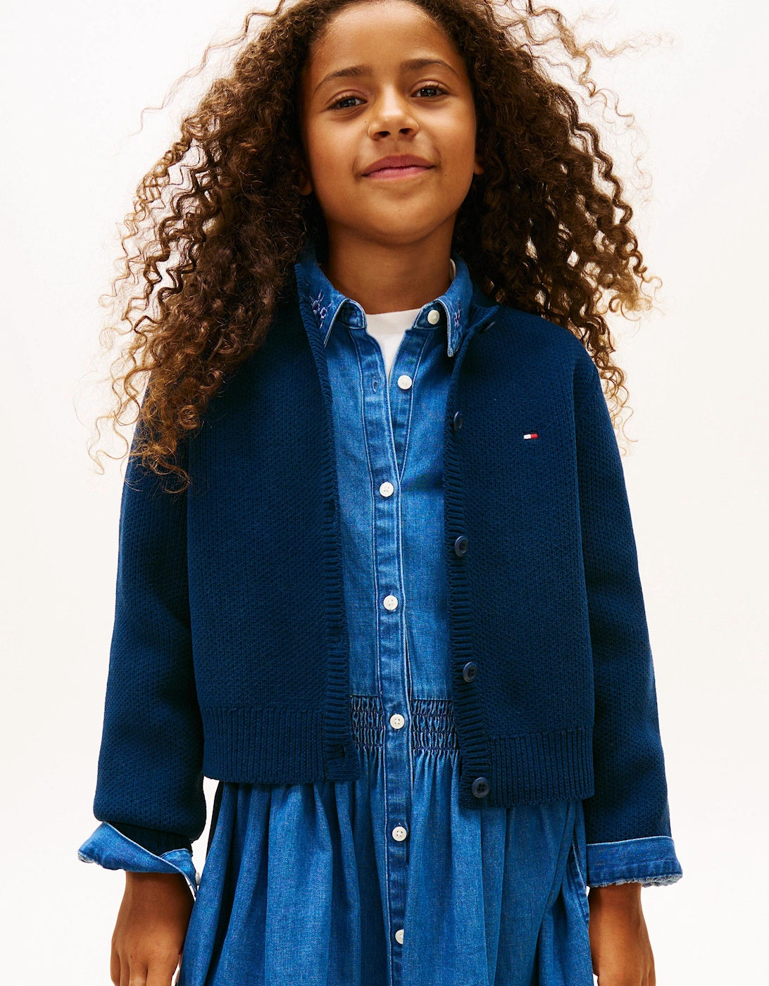 Girls Chenille Cardigan in Navy
