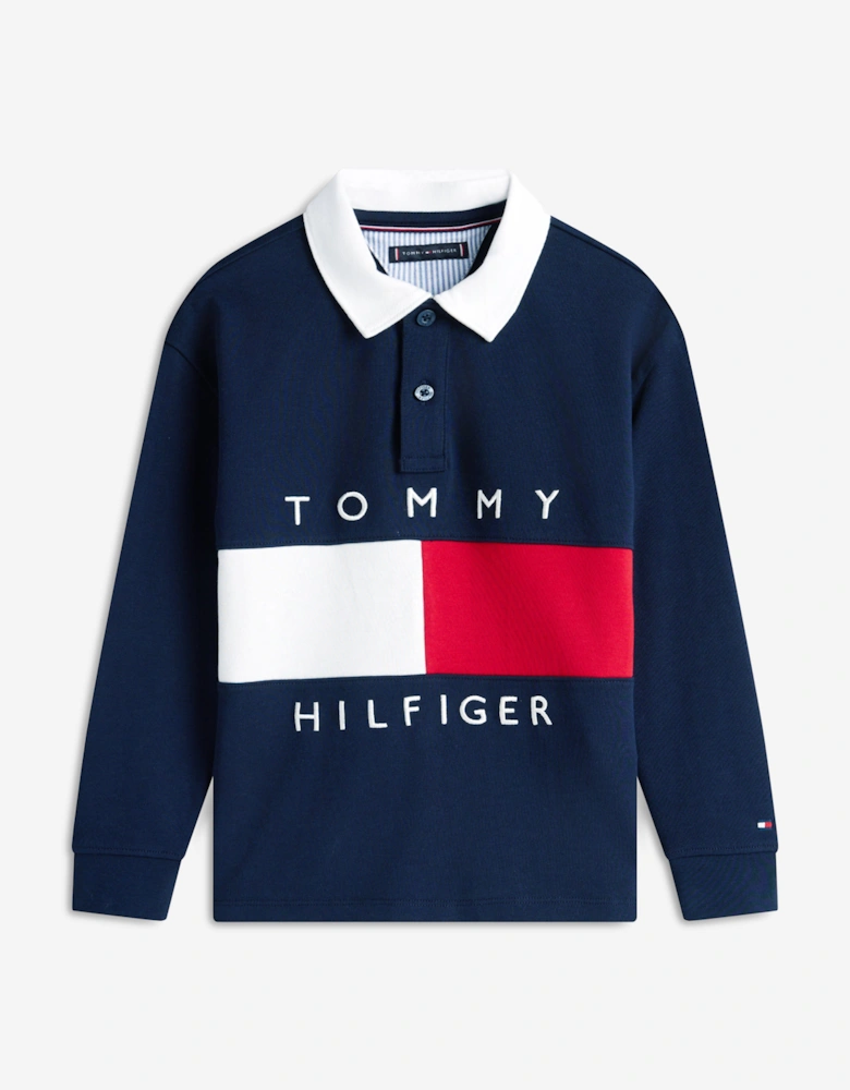 Boys Heritage Flag Jersey Polo Shirt in Navy
