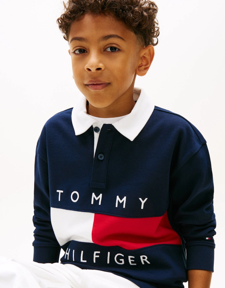 Boys Heritage Flag Jersey Polo Shirt in Navy