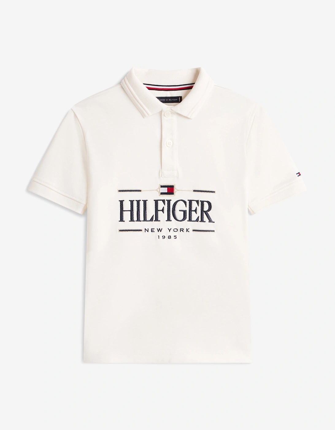 Tommy Hilfiger Boys Cream 'S Tommy Icons Interlock Polo Shirt In Ivory  8 Years Size 8 Yrs Kids