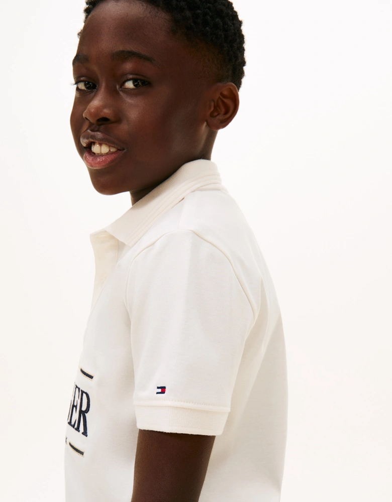 Boys Tommy Icons Interlock Polo Shirt in Ivory