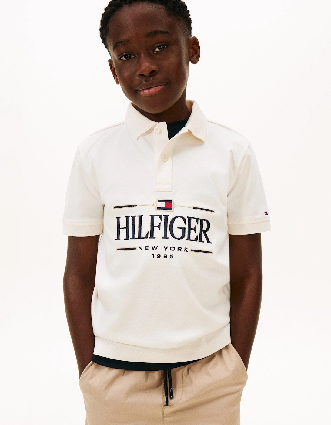 Boys Tommy Icons Interlock Polo Shirt in Ivory