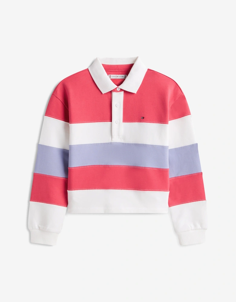 Girls Colourblock Long Sleeve Polo Shirt in Pink