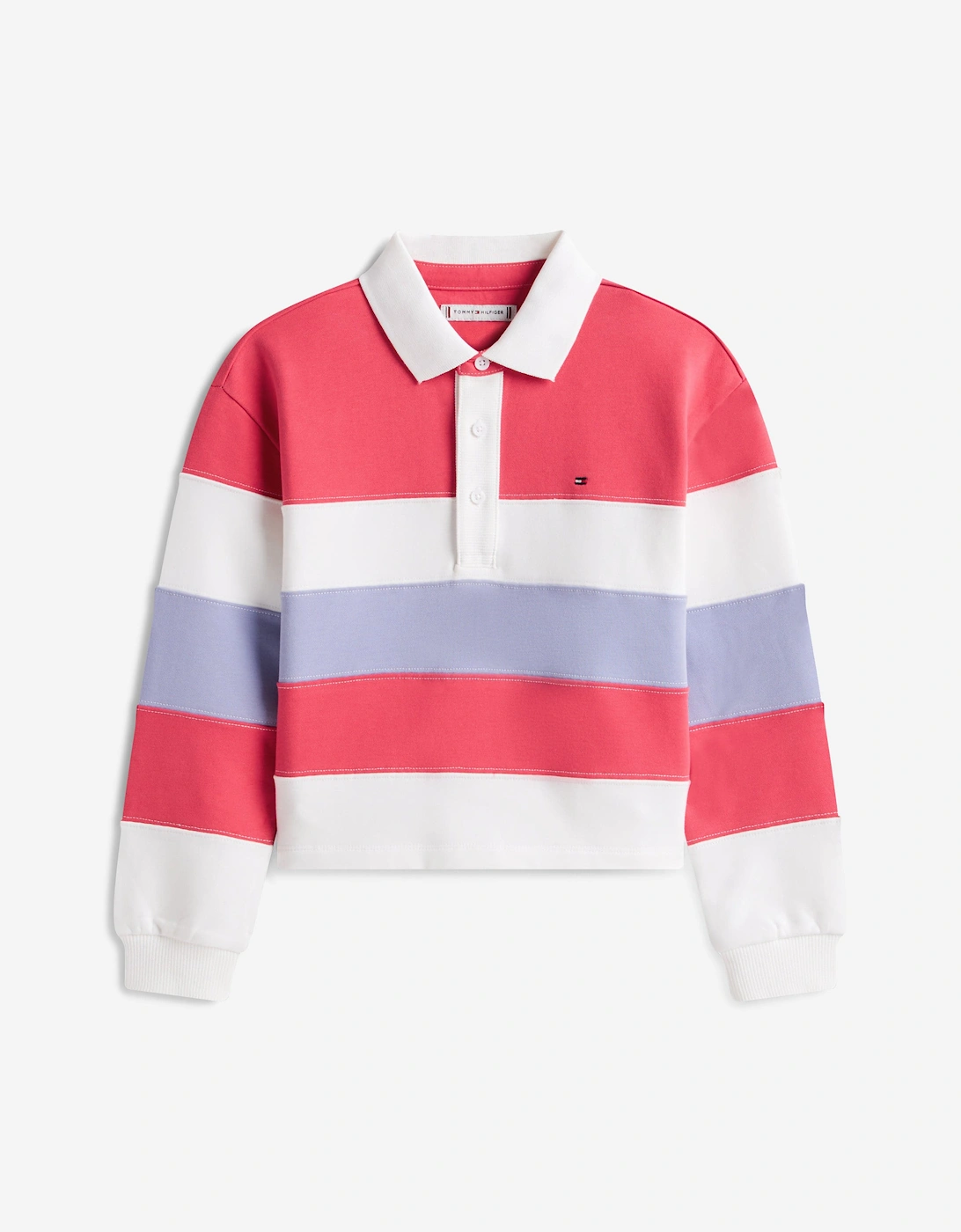 Girls Colourblock Long Sleeve Polo Shirt in Pink, 6 of 5