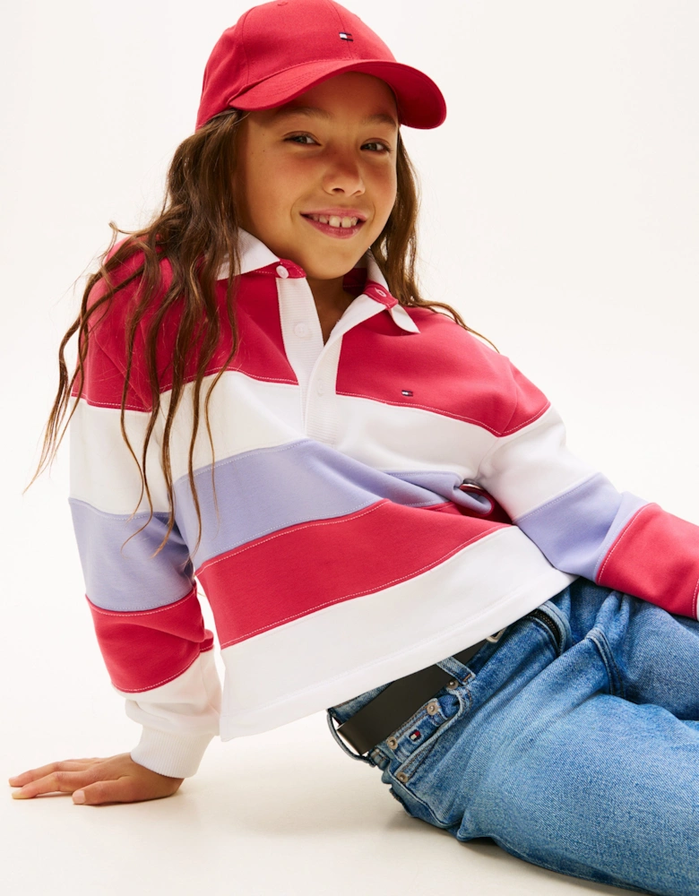 Girls Colourblock Long Sleeve Polo Shirt in Pink