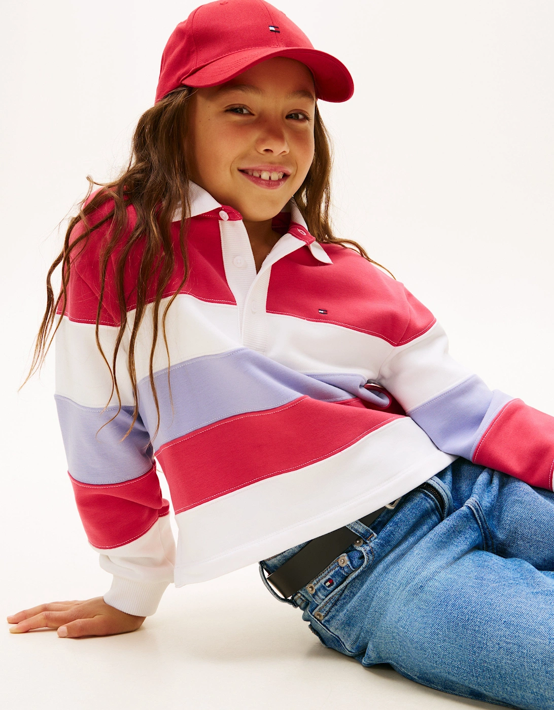 Girls Colourblock Long Sleeve Polo Shirt in Pink
