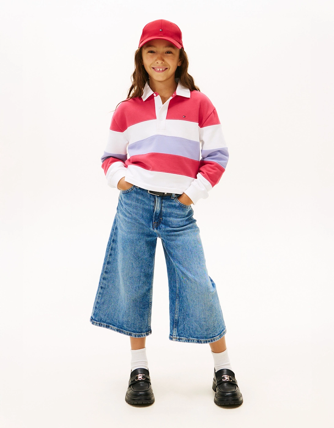 Girls Colourblock Long Sleeve Polo Shirt in Pink