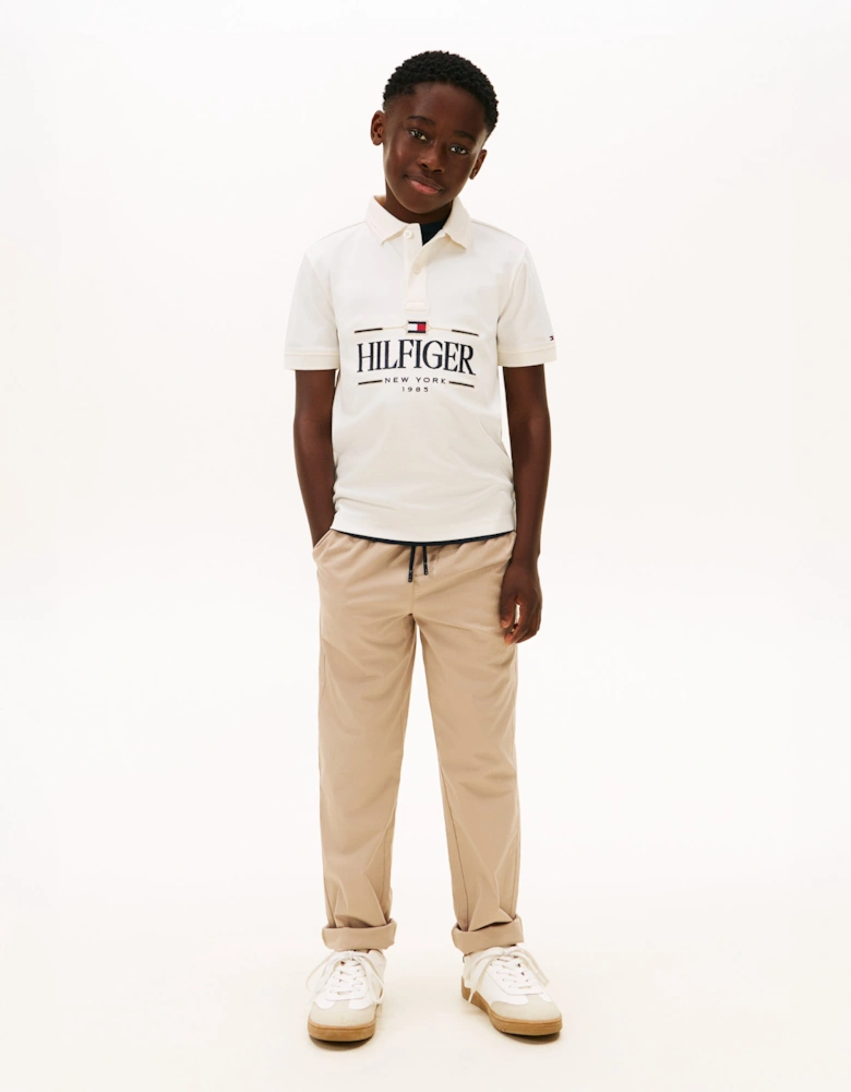 Boys Tommy Icons Interlock Polo Shirt in Ivory