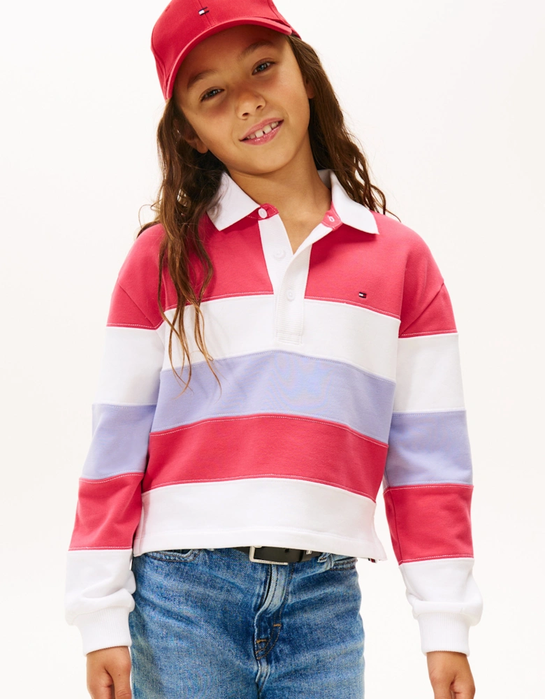 Girls Colourblock Long Sleeve Polo Shirt in Pink