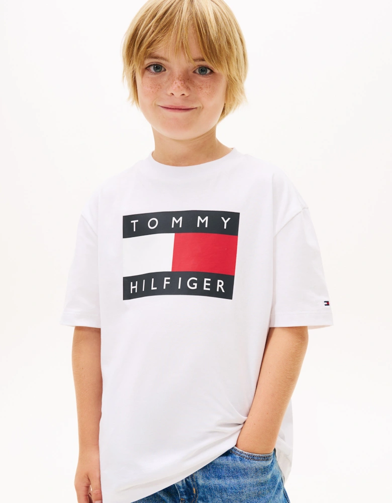 Boys Heritage Printed Flag T-Shirt in White