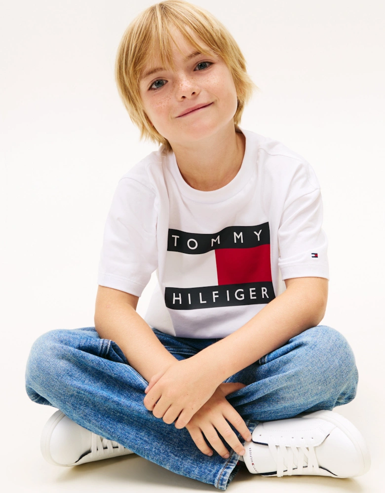 Boys Heritage Printed Flag T-Shirt in White
